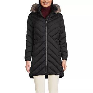 Lands' End Women's FeatherFree Fleece Lined Puffer Coat with Removable Fur Hood
